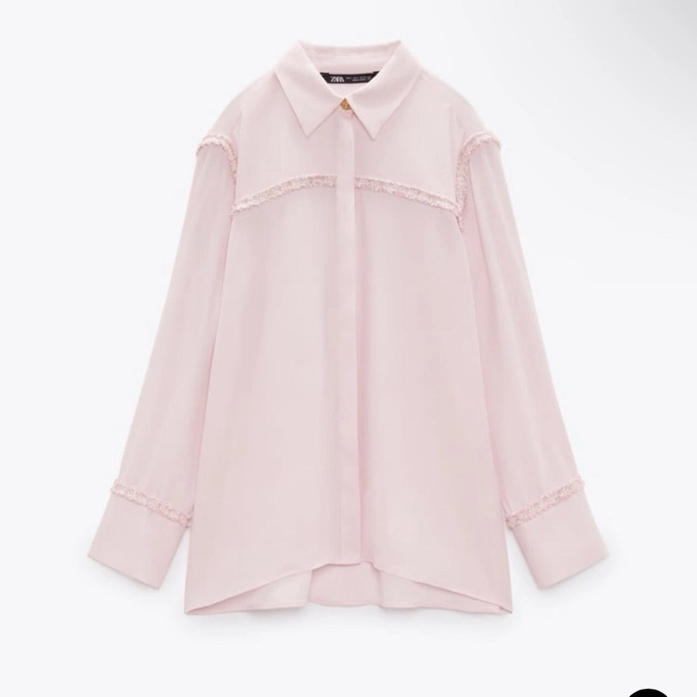Zara Light Pink Blouse with Ruffle Accents